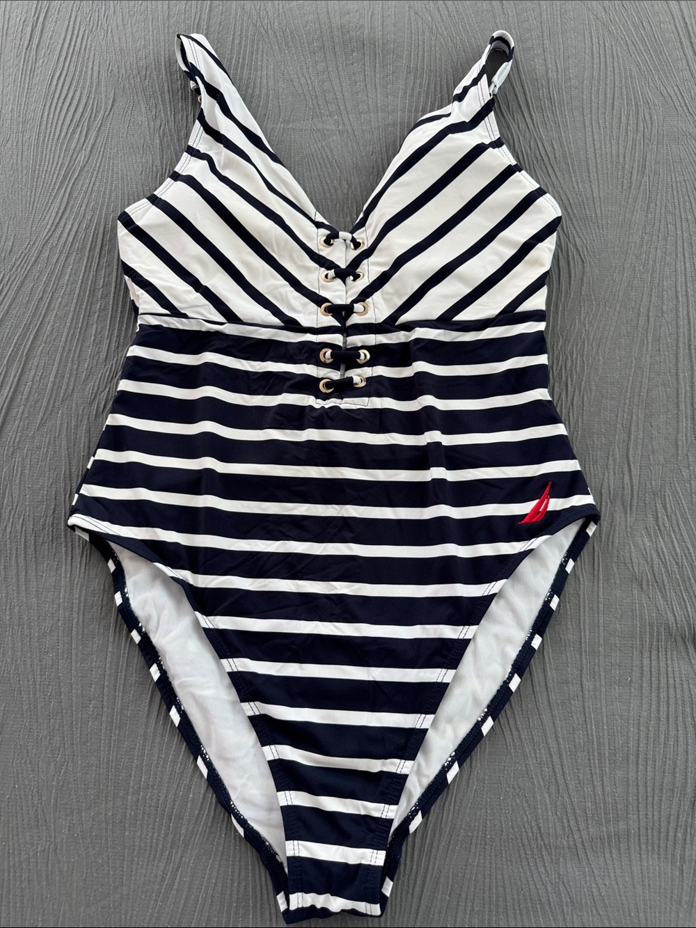 Nautica Navy & White Striped Lace-Up Kids One-Piece